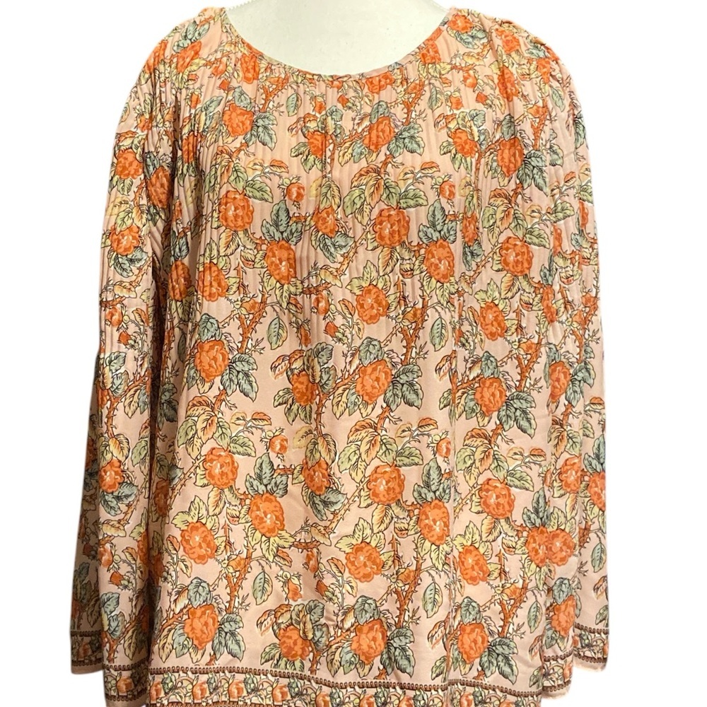 Max Studio Orange and light pink Boxy Long Sleeve Blouse